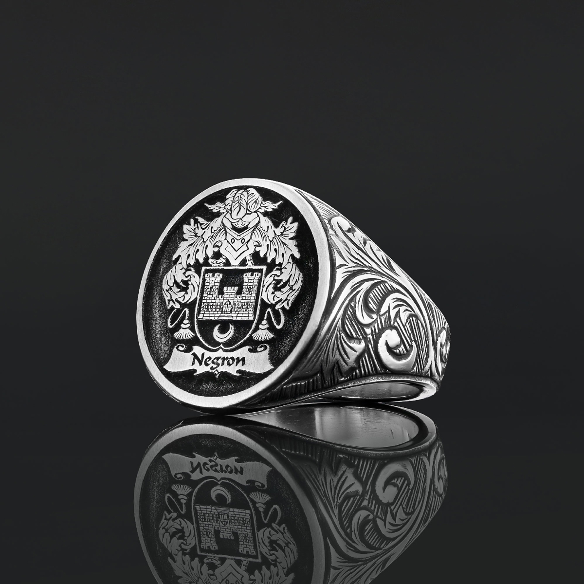Oval Celtic Design Raised Family Ring, Custom Family Crest Ring