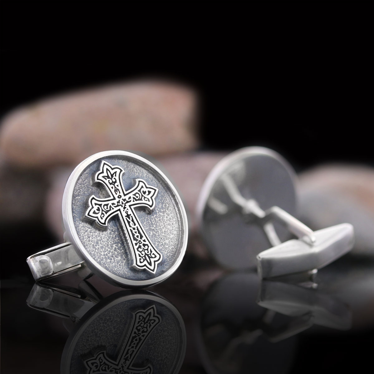 Oval Christian Cross Cufflinks, Special Design Cross Cufflinks, Cross Silver Oval Cufflinks