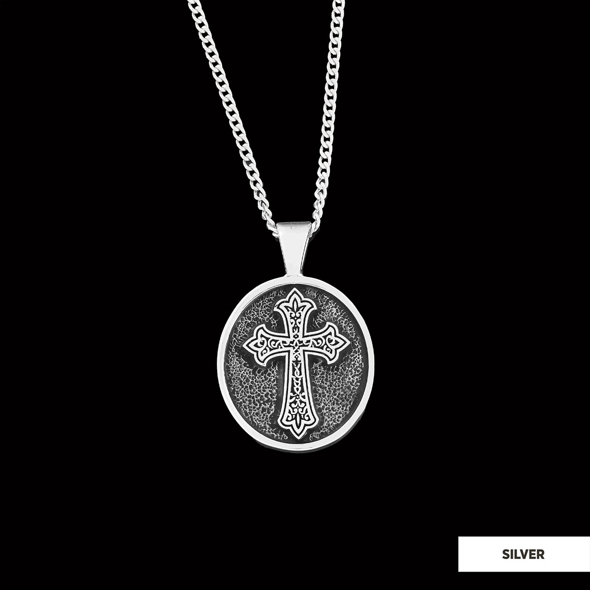 Oval Christian Cross Pendant, Special Design Cross Necklace, Cross Silver Oval Necklace