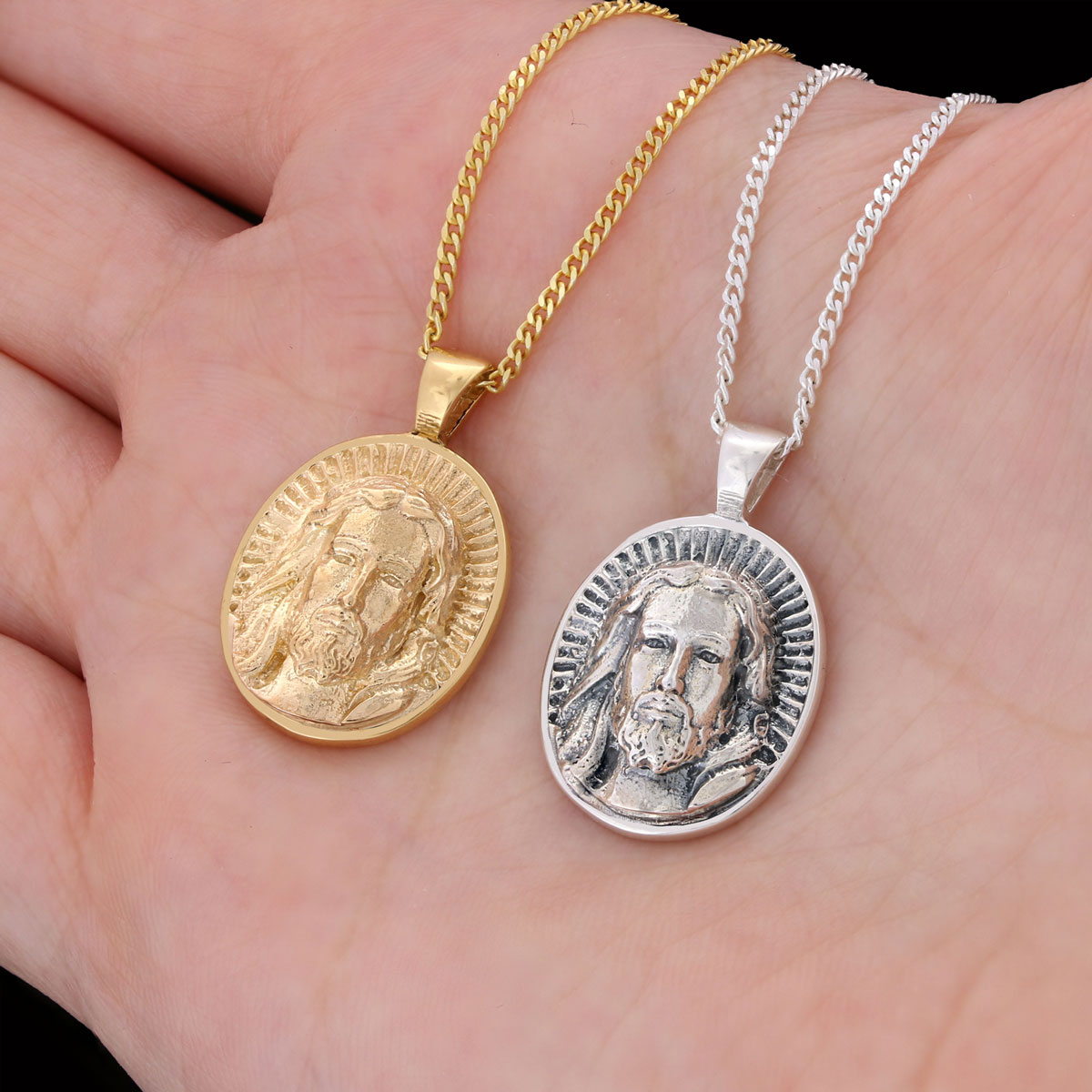 Oval Christian Pendant, 925 Sterling Silver Jesus Necklace, Gold Plated Jesus Jewelry, Religious Accessory Oval Christian Pendant, 925 Sterling Silver Jesus Necklace, Gold Plated Jesus Jewelry, Religious Accessory