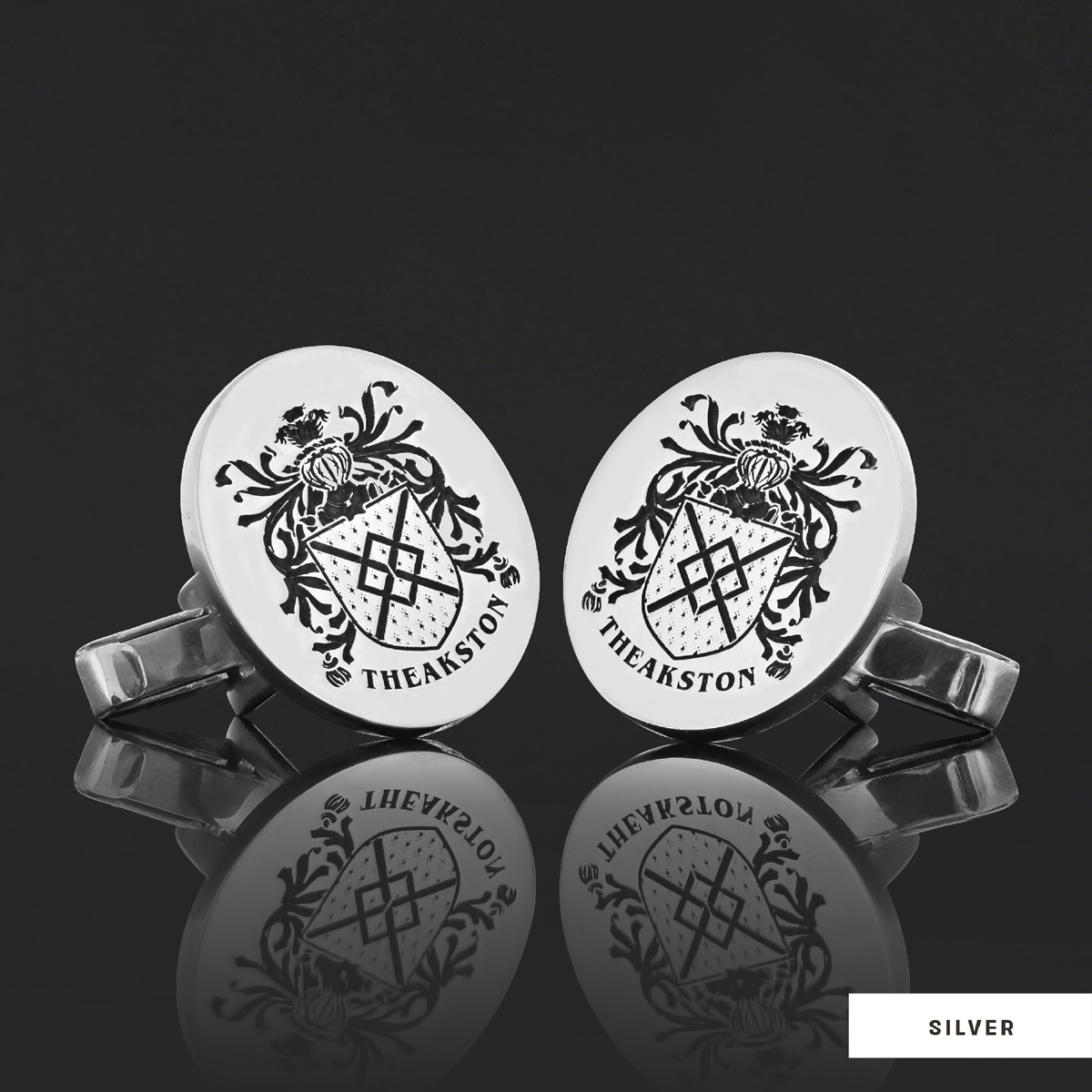 Personalized Oval Engraved Crest Cufflinks with Raised Family Emblem