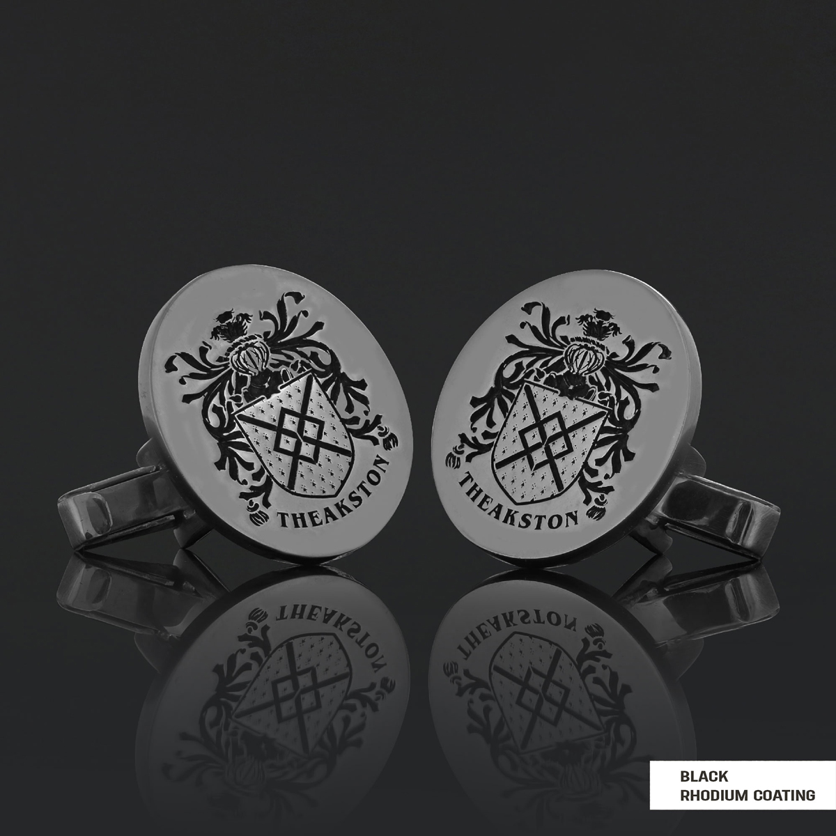 Personalized Oval Engraved Crest Cufflinks with Raised Family Emblem