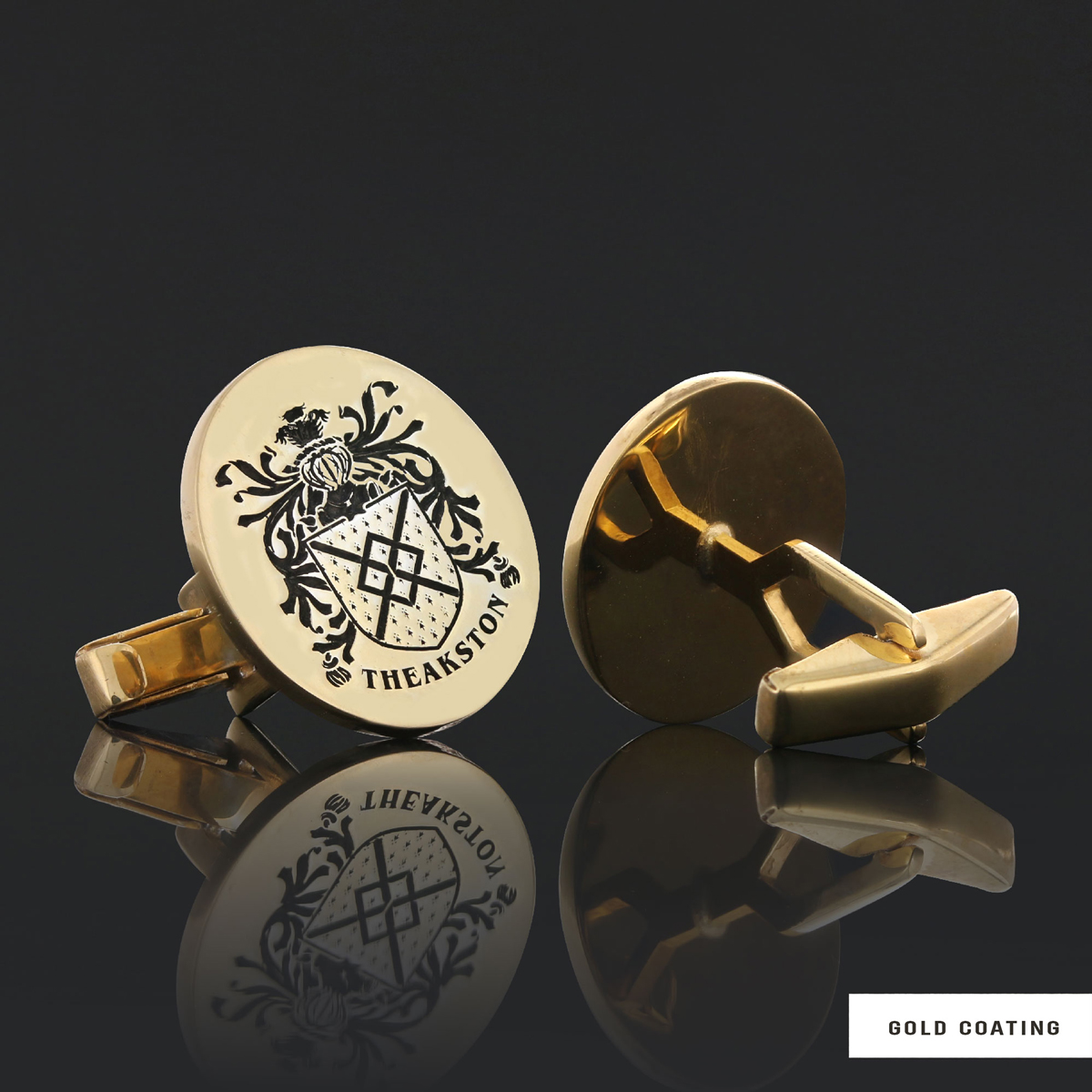 Personalized Oval Engraved Crest Cufflinks with Raised Family Emblem