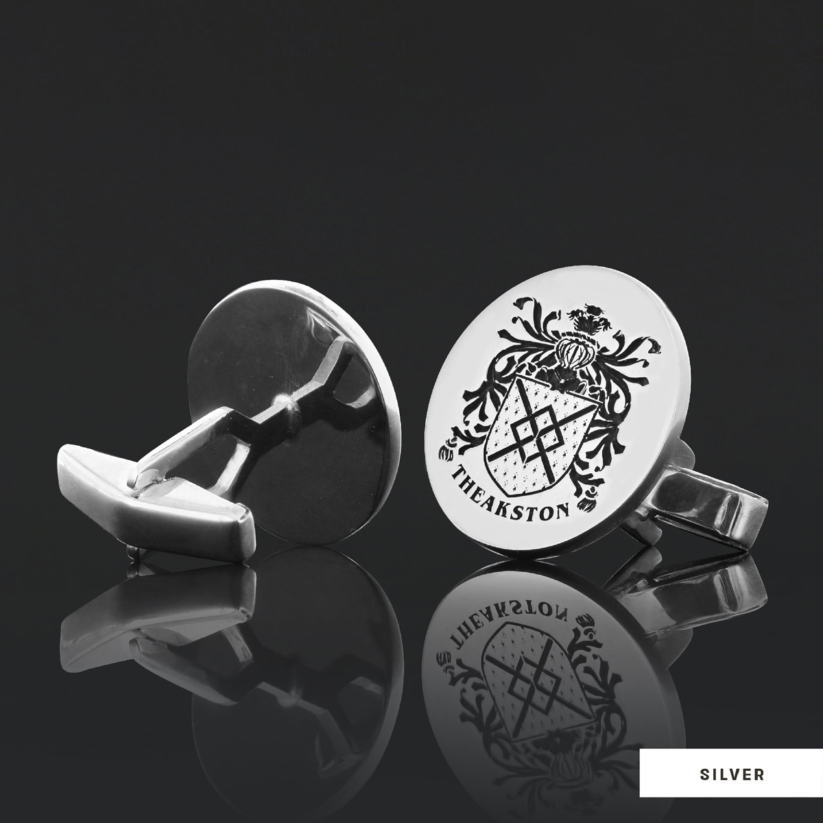 Personalized Oval Engraved Crest Cufflinks with Raised Family Emblem