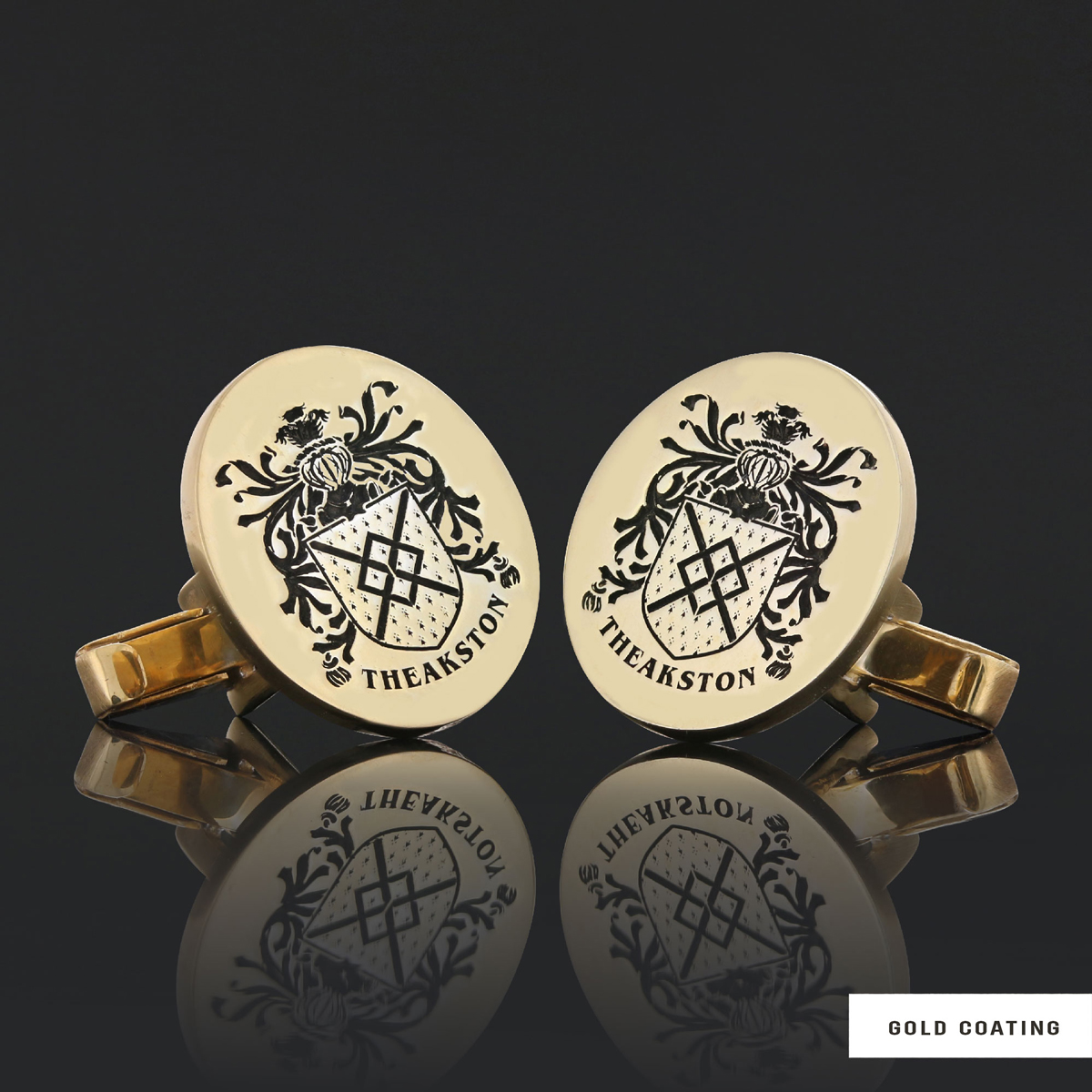 Personalized Oval Engraved Crest Cufflinks with Raised Family Emblem