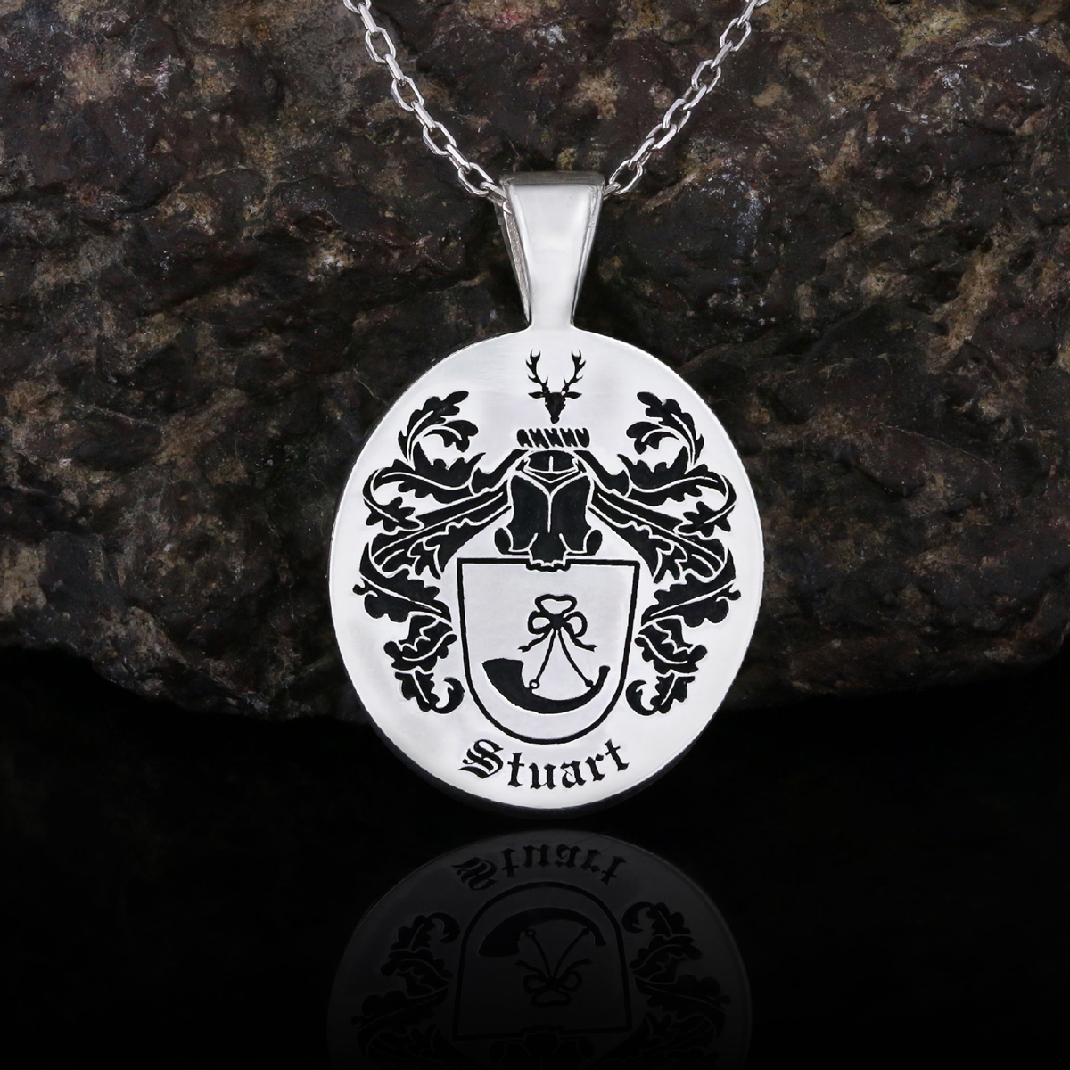 Oval Engraved Family Crest Pendant, Custom Oval Crest Pendant