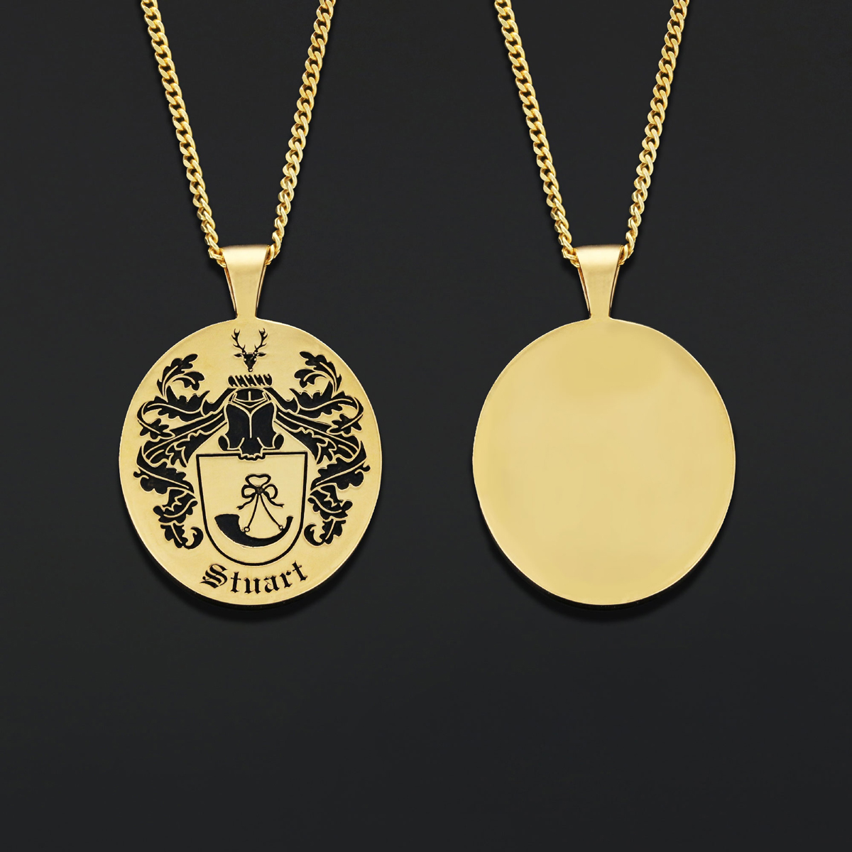 Oval Engraved Family Crest Pendant, Custom Oval Crest Pendant