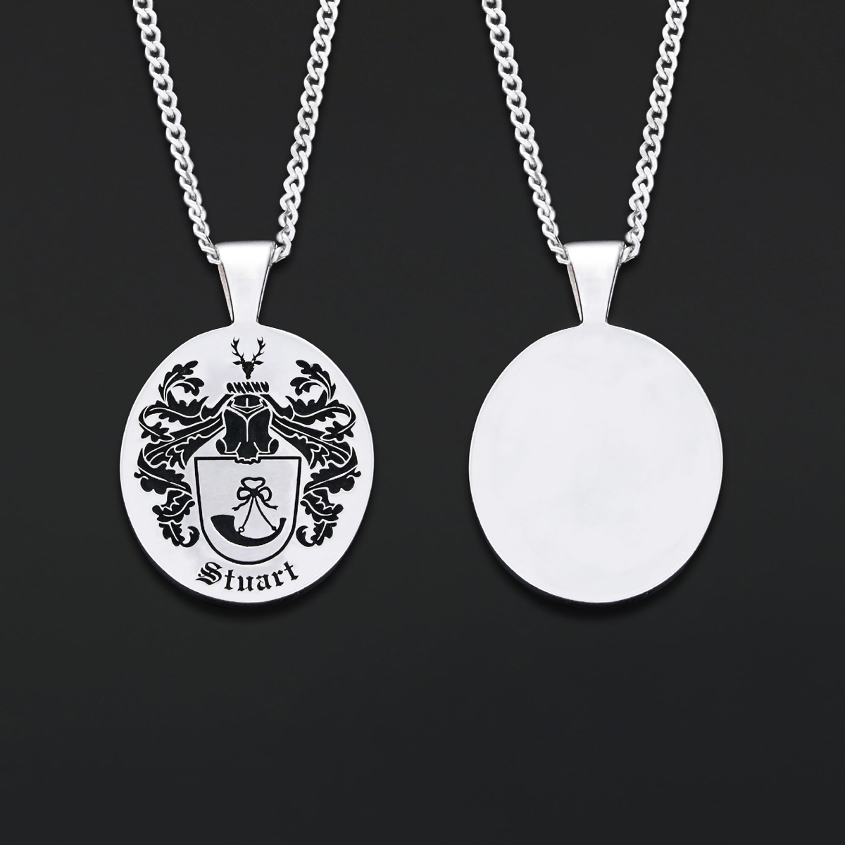 Oval Engraved Family Crest Pendant, Custom Oval Crest Pendant
