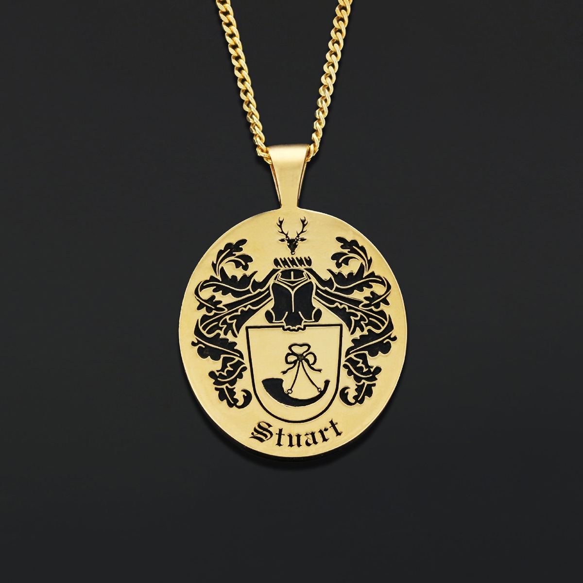 Oval Engraved Family Crest Pendant, Custom Oval Crest Pendant