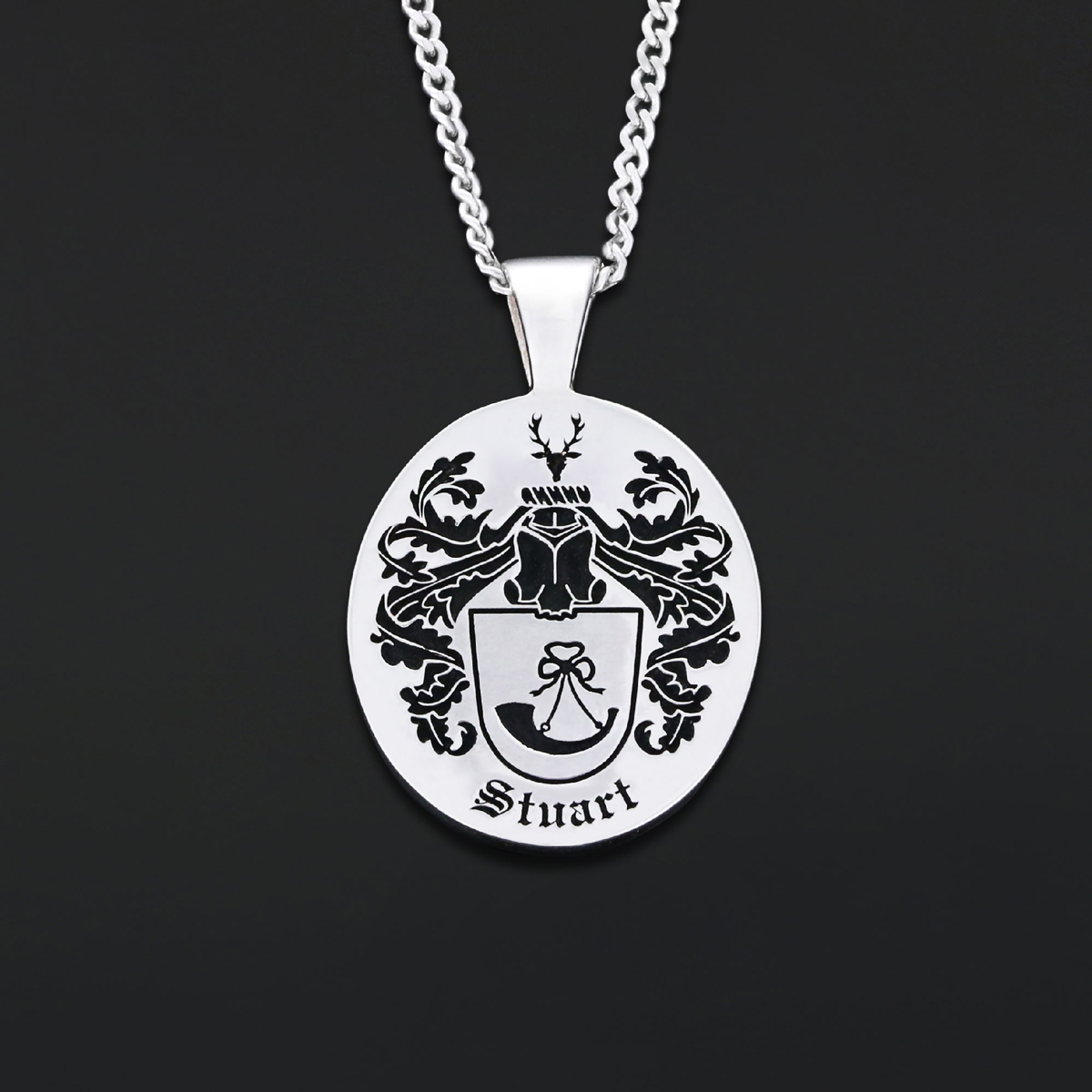 Oval Engraved Family Crest Pendant, Custom Oval Crest Pendant