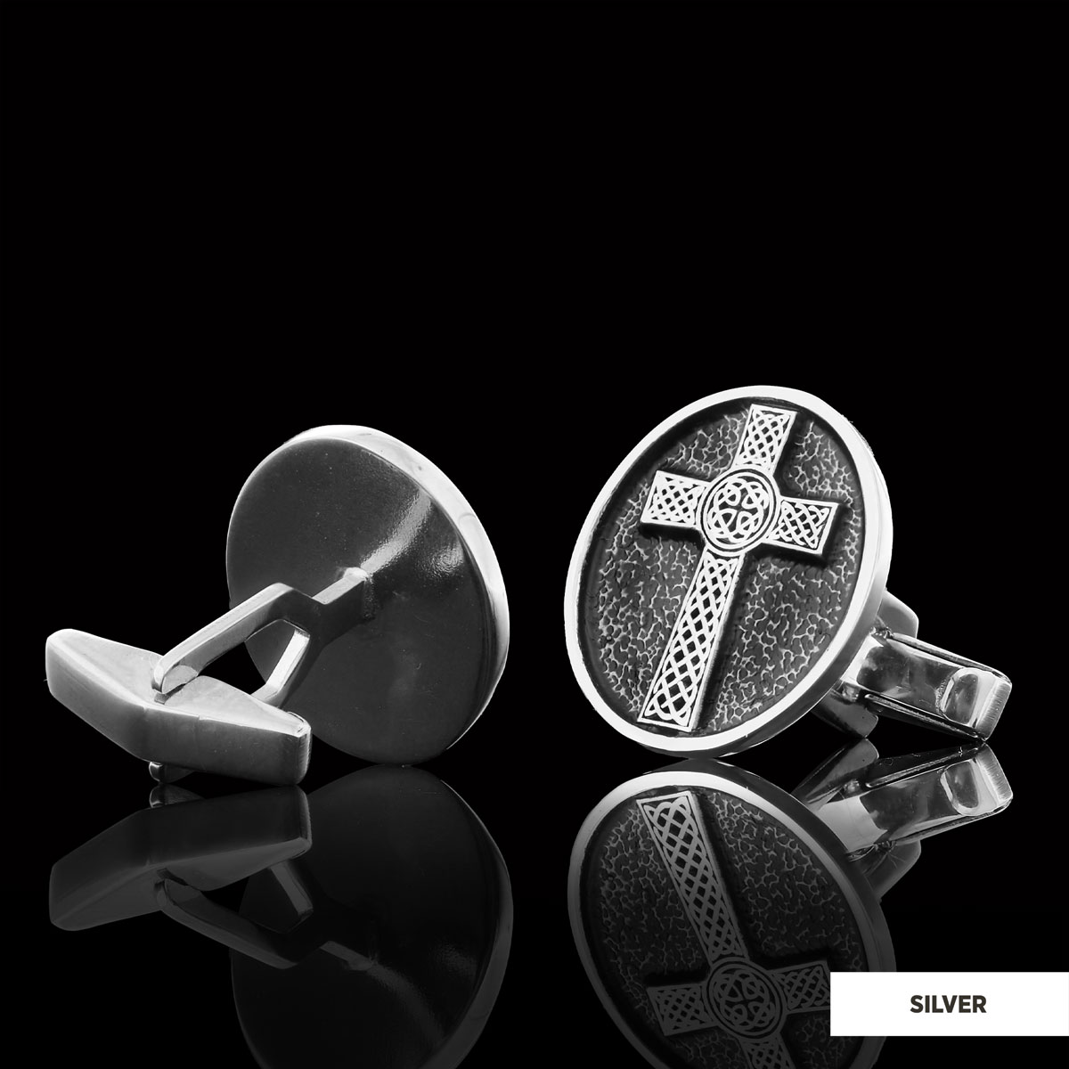 Oval Gold Plated 925 Sterling Silver Crusader Cufflinks, Silver Christian Cross Cufflinks, Silver Christian Cross Cufflinks
