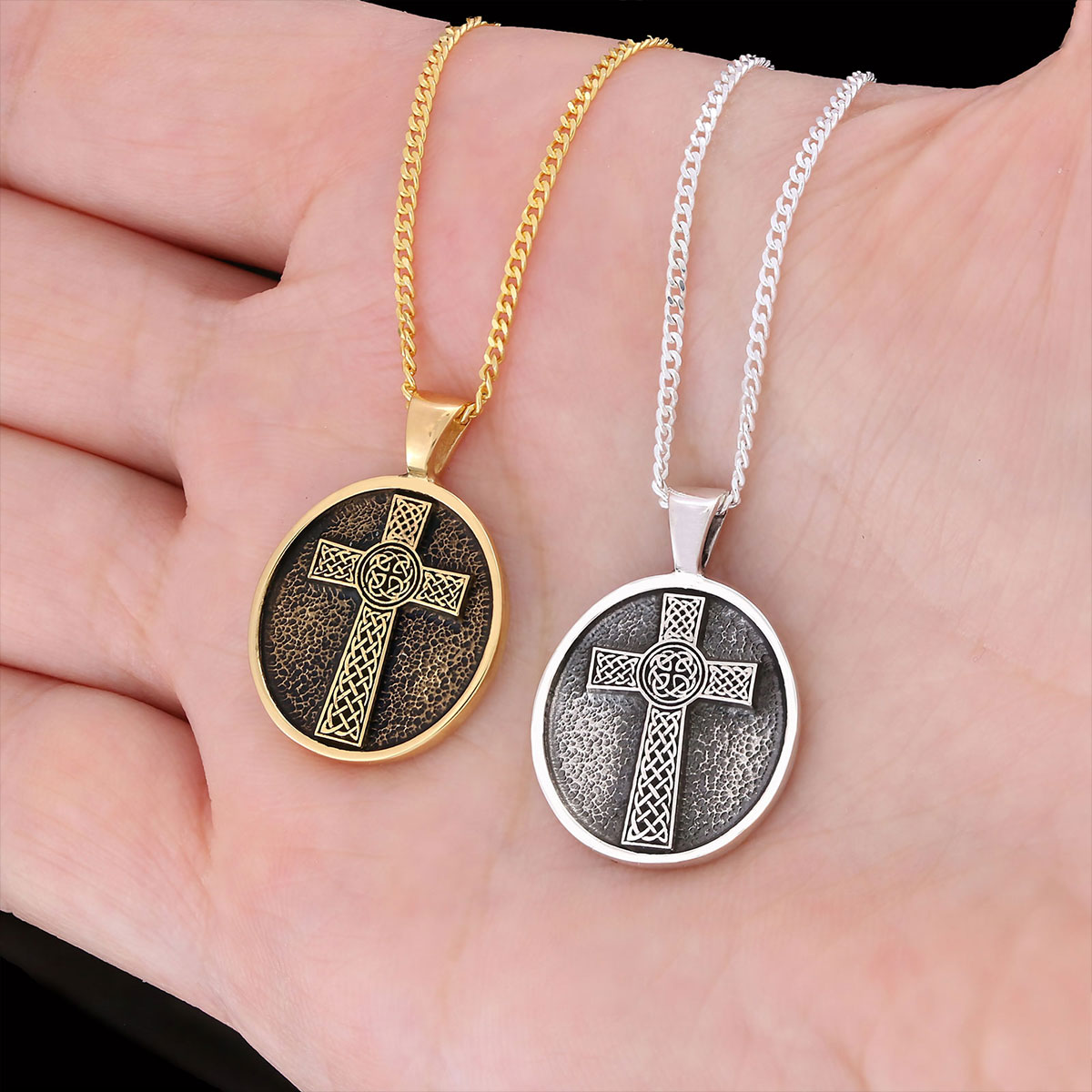 Oval Gold Plated 925 Sterling Silver Crusader Pendants, Silver Christian Cross Necklace, Silver Christian Cross Pendants