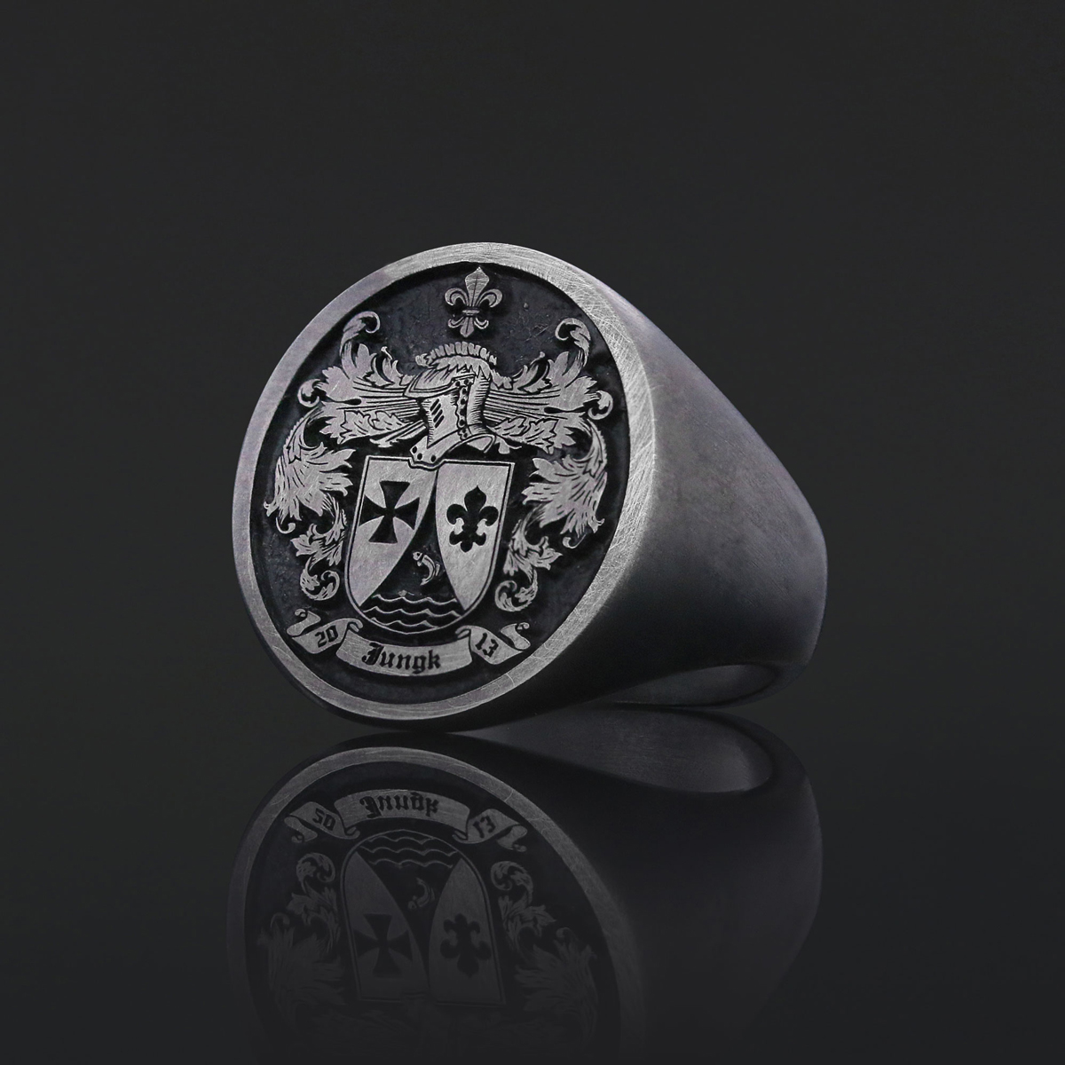 Oval Raised Family Crest Ring, Custom Raised Family Crest Ring