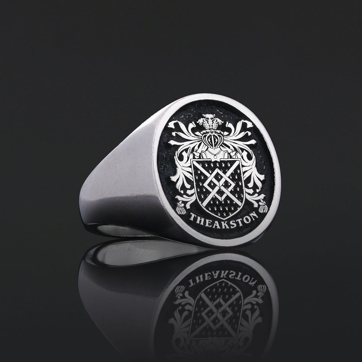 Oval Raised Family Crest Ring, Custom Raised Family Crest Ring