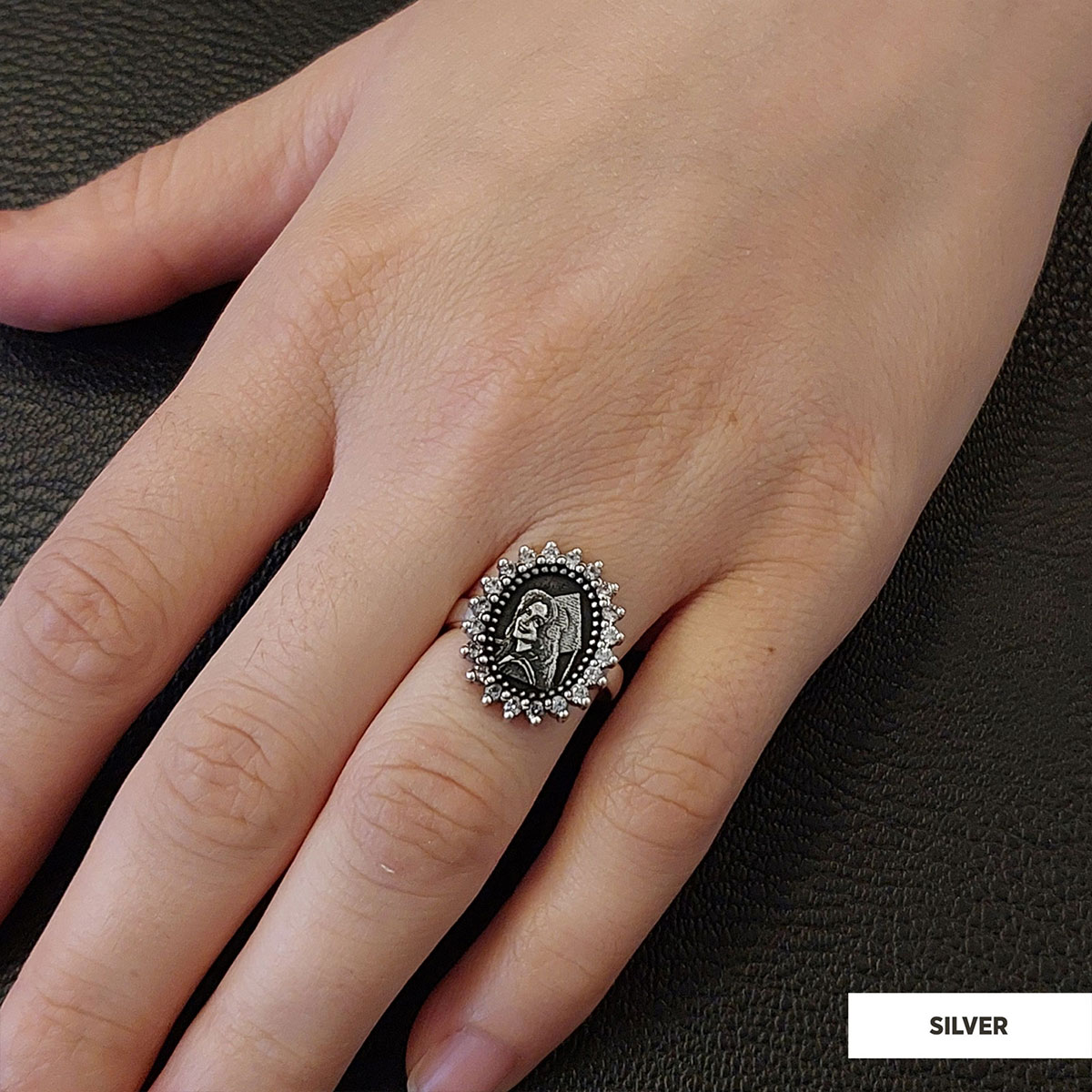 Oval Stone Photo Ring, Personalized Photo Ring, Lover Gift Ring, Women's Accessory, Special Production Photo Ring
