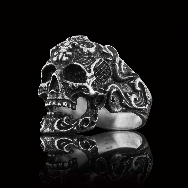 Patterned Skull Ring