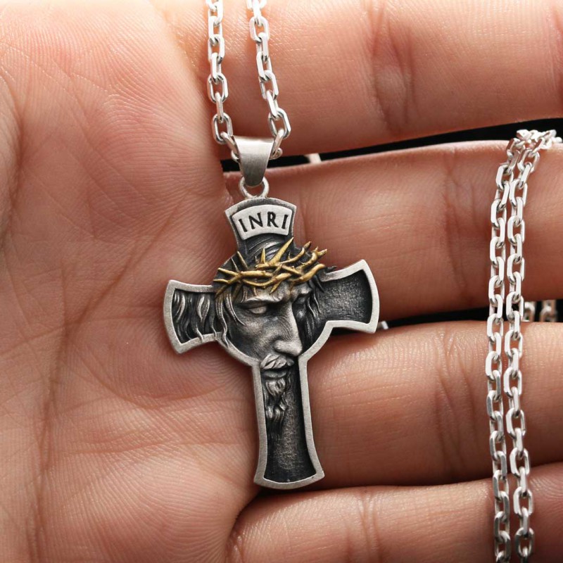 Jesus Cross Sterling Silver Necklace