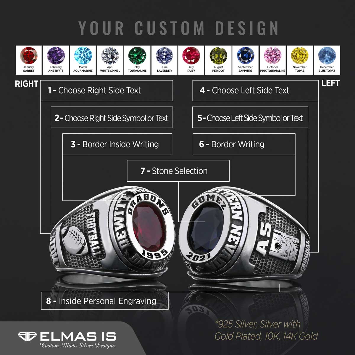 Collage of Southen Nevada Ring, Customized High School Ring, University Ring, Graduation Collage Ring Collage of Southen Nevada Ring, Customized High School Ring, University Ring, Graduation Collage Ring