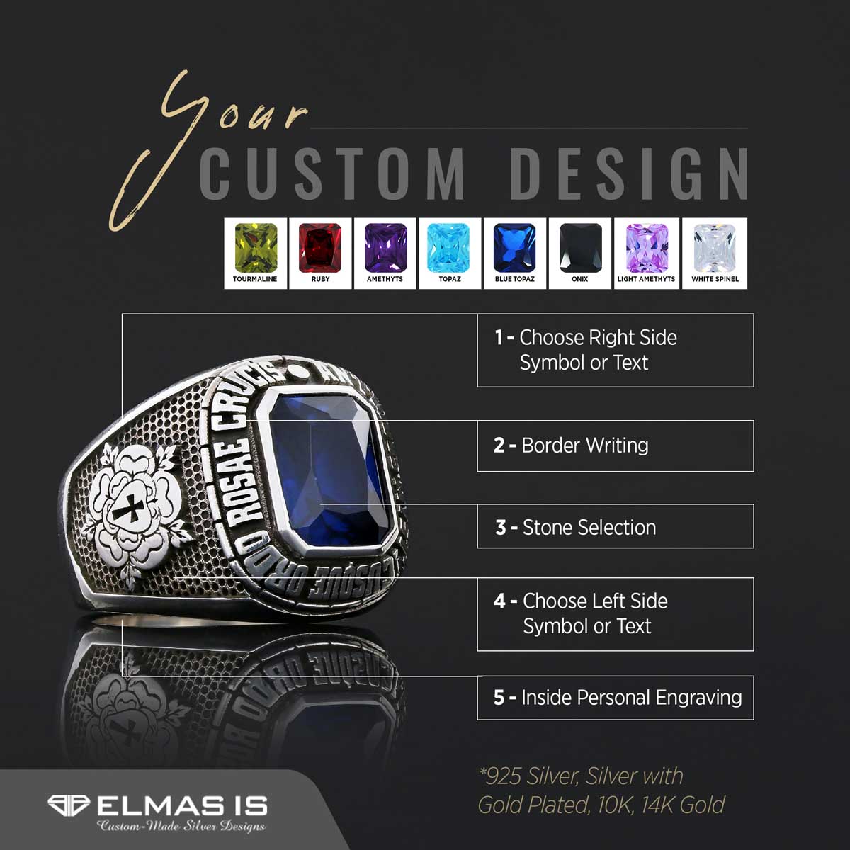 Personalized Rose Crucis Silver Ring, Special Design Amorc Ring, Rose Crucis Ring, Amorc Jewelry Personalized Rose Crucis Silver Ring, Special Design Amorc Ring, Rose Crucis Ring, Amorc Jewelry