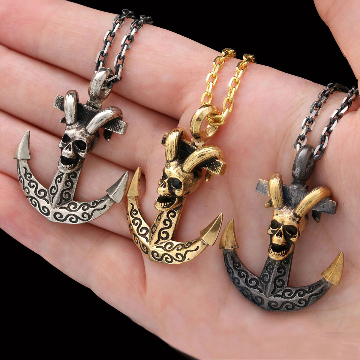 Personalized Skull Shaped Engraved Anchor Necklace