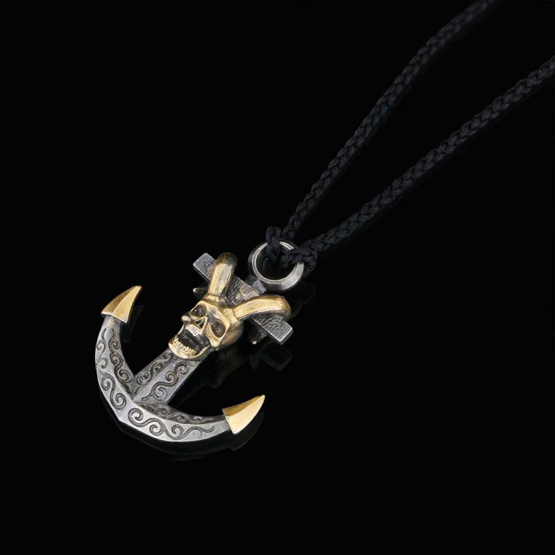 Personalized Skull Shaped Engraved Anchor Necklace