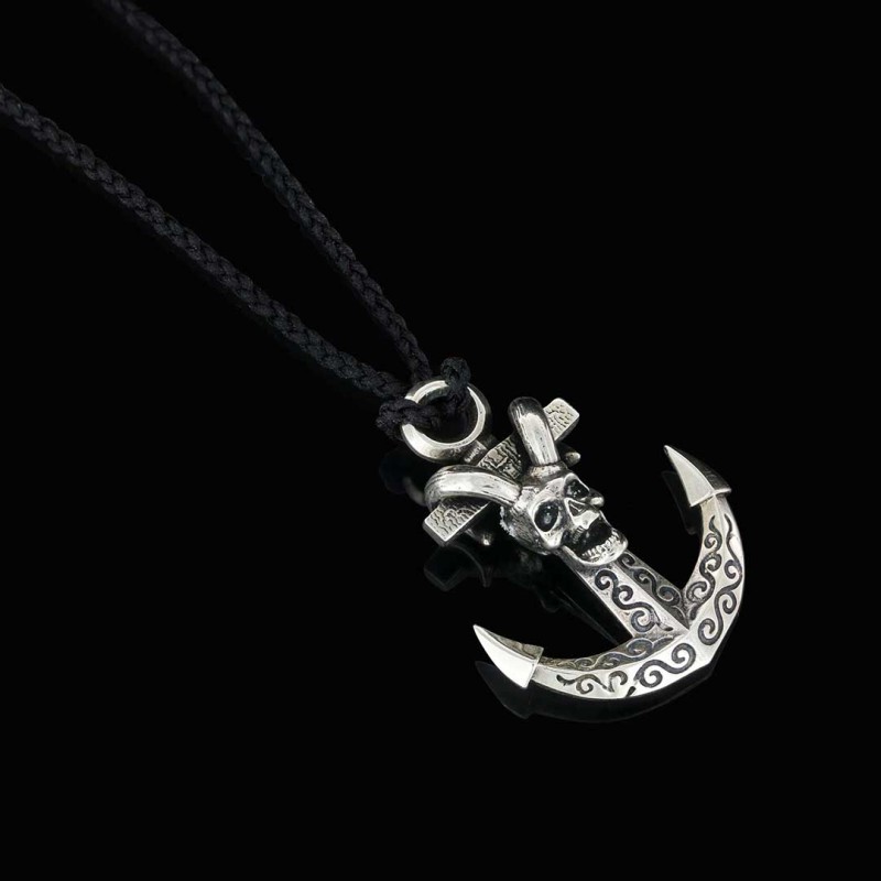 Personalized Skull Shaped Engraved Anchor Necklace
