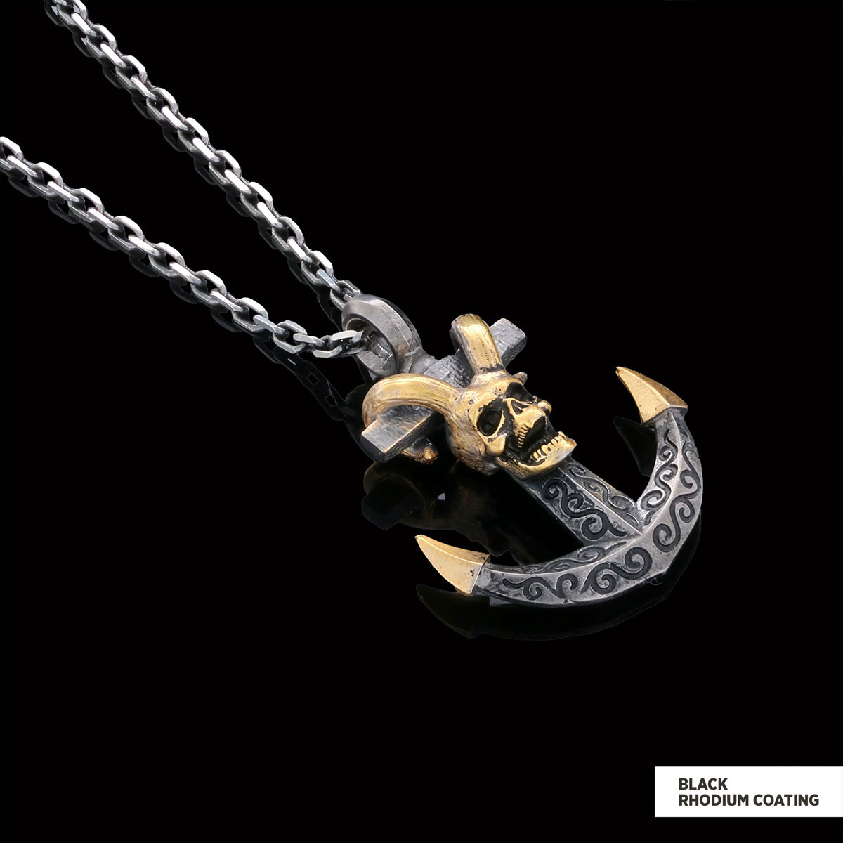 Personalized Skull Shaped Engraved Anchor Necklace