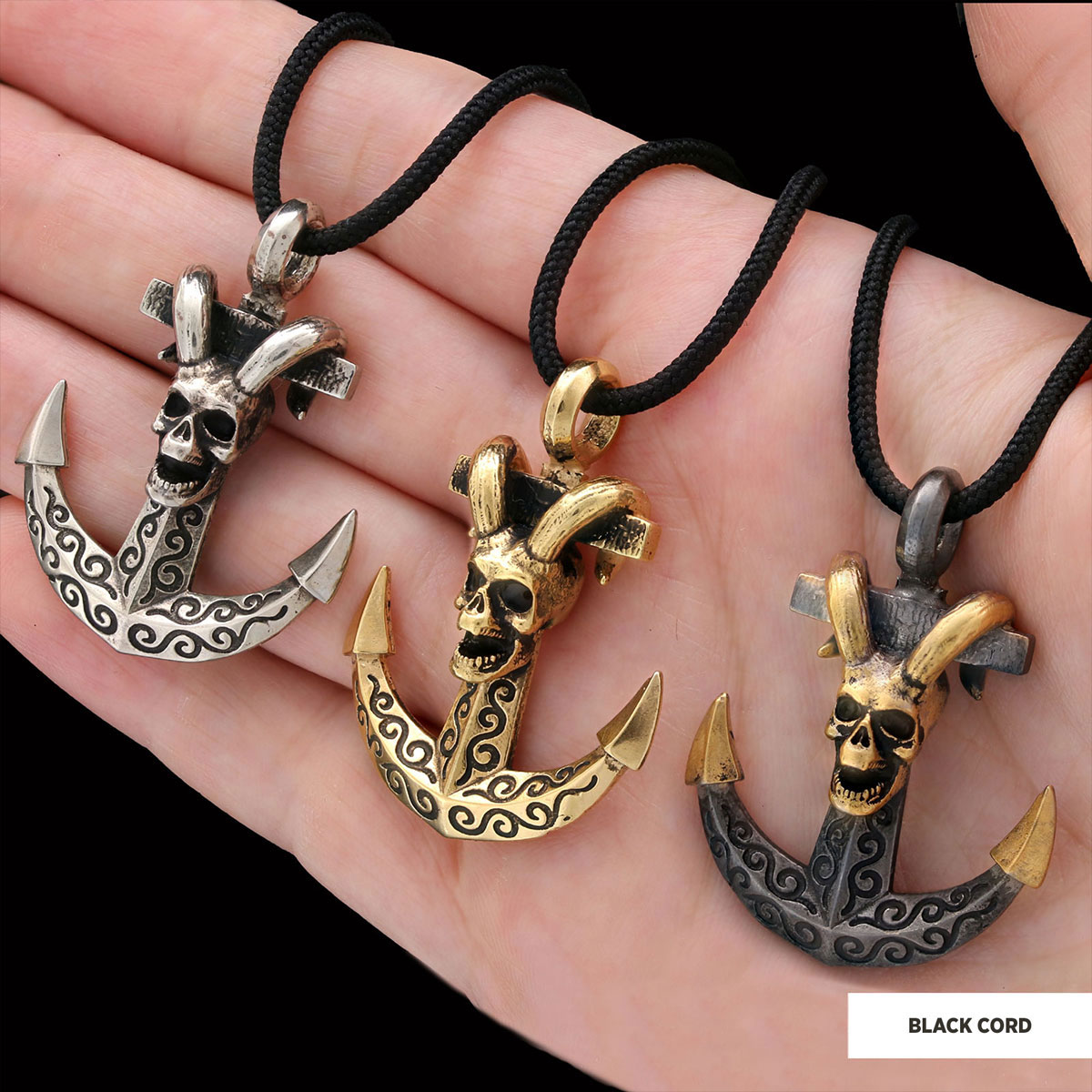 Personalized Skull Shaped Engraved Anchor Necklace