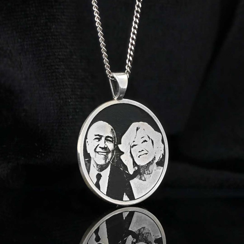 Senior Couple Photo Silver Pendant