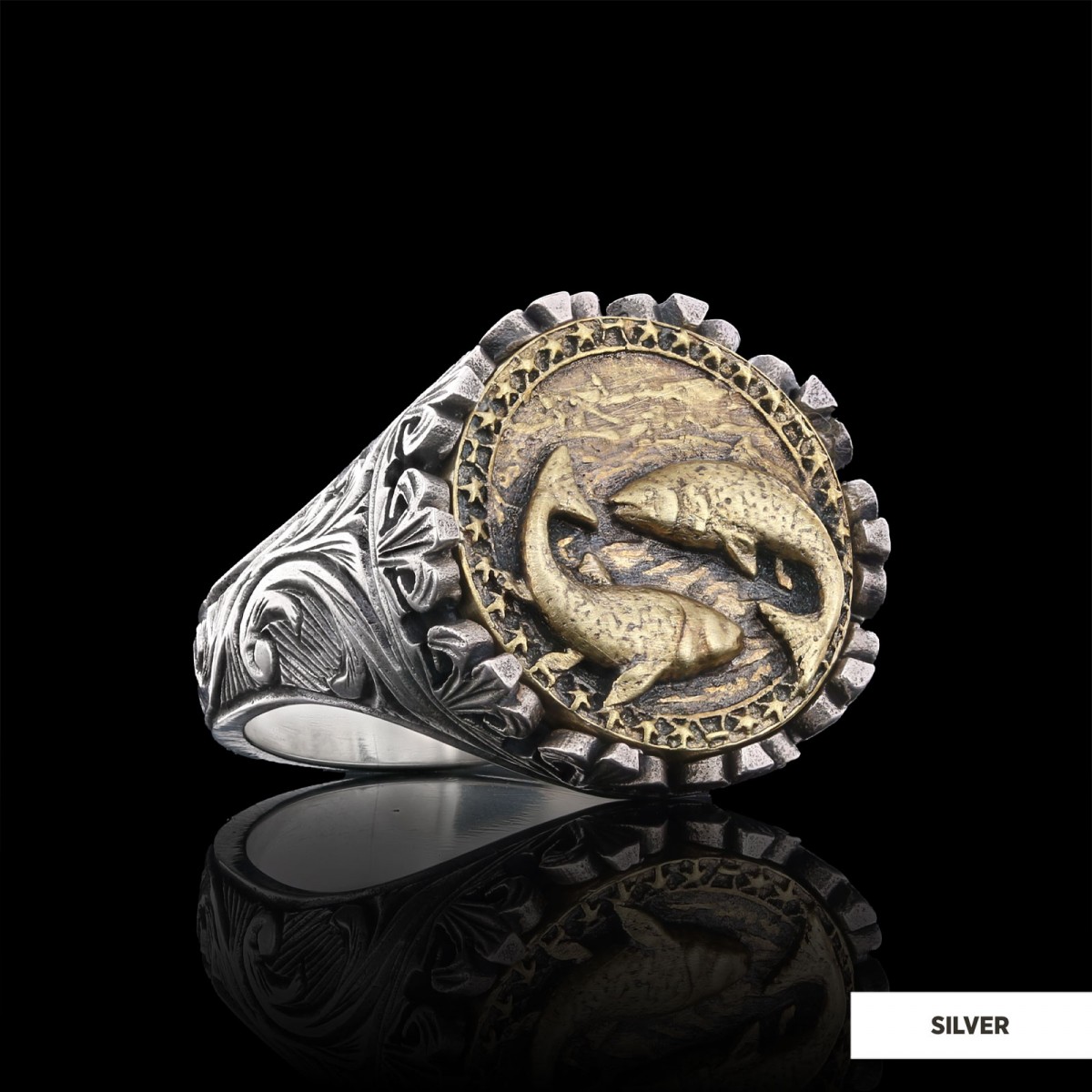 Pisces Sign Ring, 925 Sterling Silver Pisces Sign Ring Pisces Sign Ring, 925 Sterling Silver Pisces Sign Ring