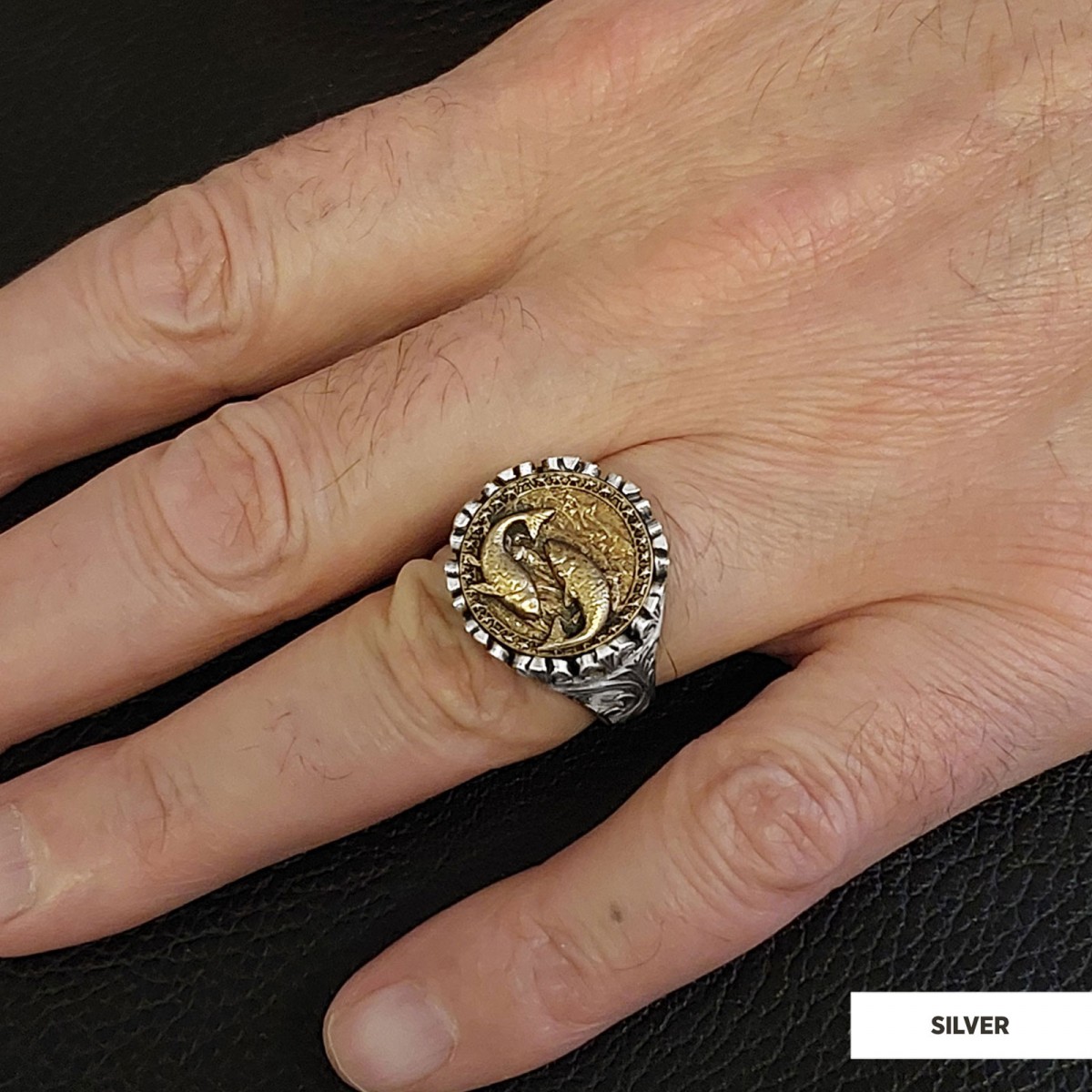 Pisces Sign Ring, 925 Sterling Silver Pisces Sign Ring