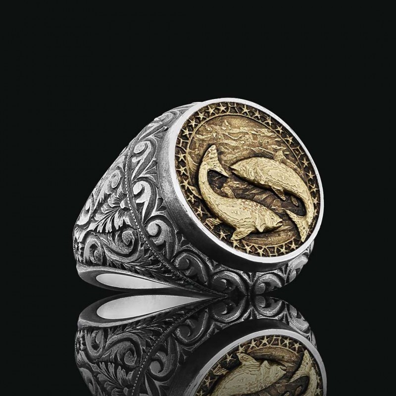 Pisces Zodiac Silver Ring