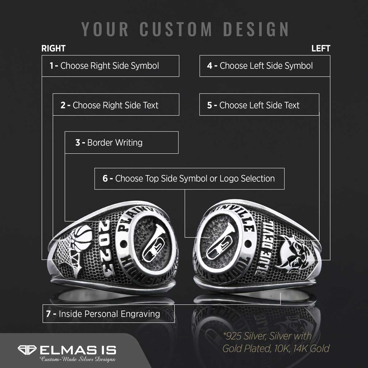 Plainville High School Ring, University Graduation Ring, Class Ring, College Class Ring