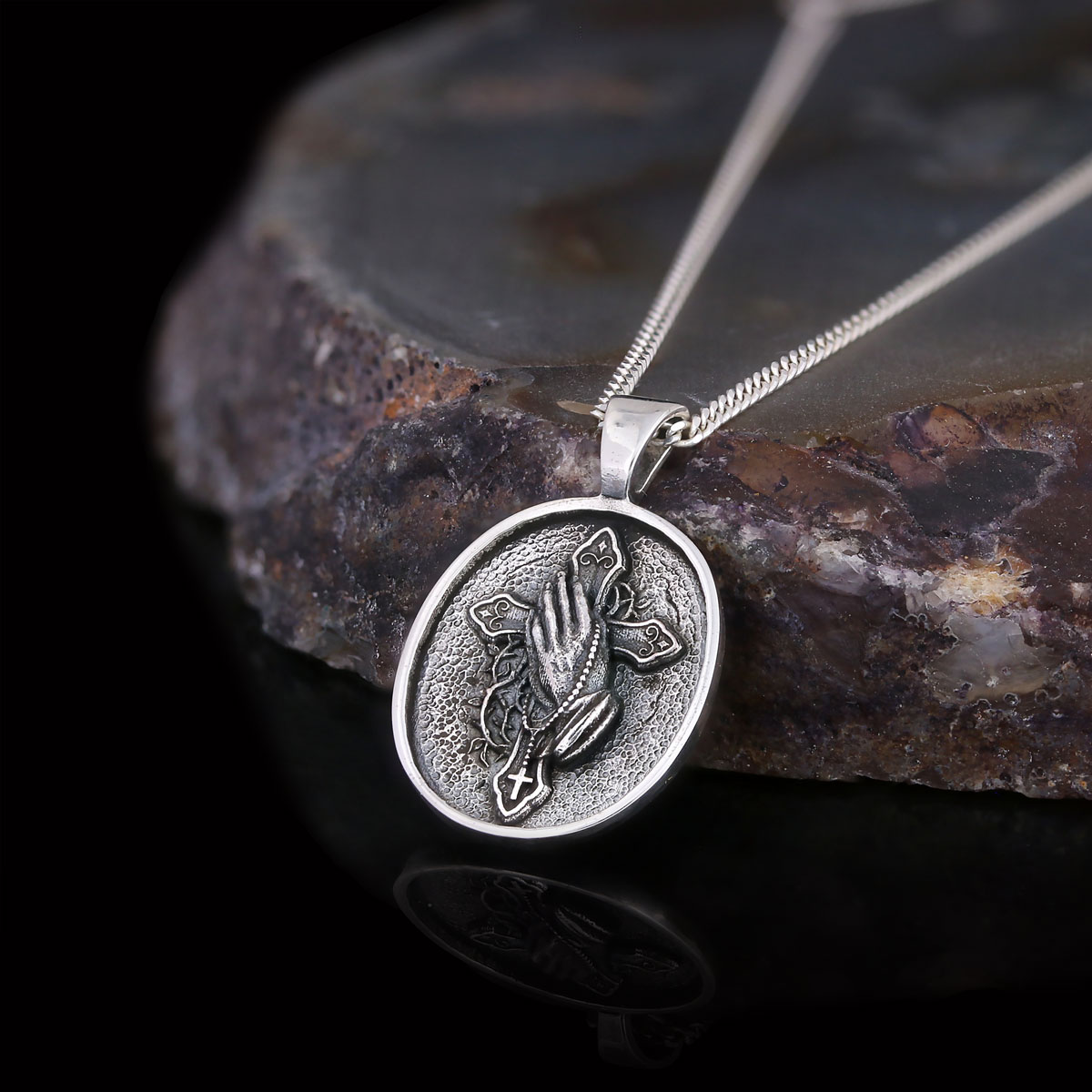 Praying Hands Cross, Religious Necklace, Christian Necklace, Jesus Necklace, Silver Religious Pendant, Religious Gift