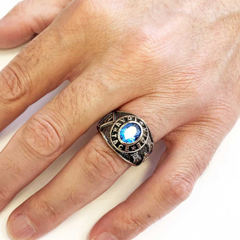 Round Blue Stone Masonic Ring
