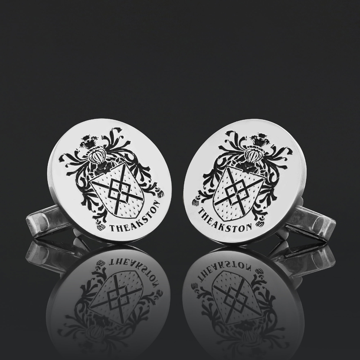 Round Engraved Elegant Family Crest Cufflinks, Raised Round Emblem for Special Occasions