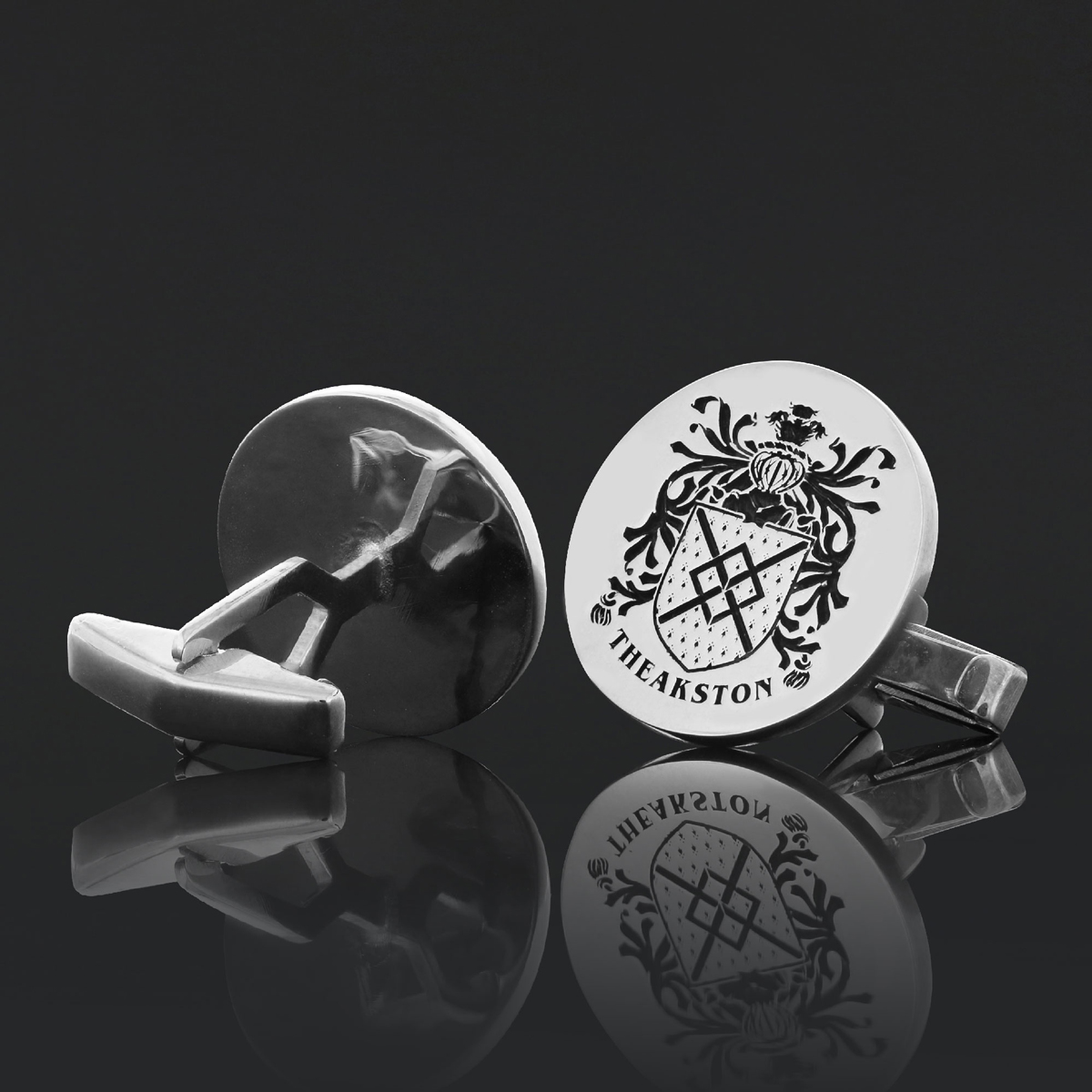 Round Engraved Elegant Family Crest Cufflinks, Raised Round Emblem for Special Occasions