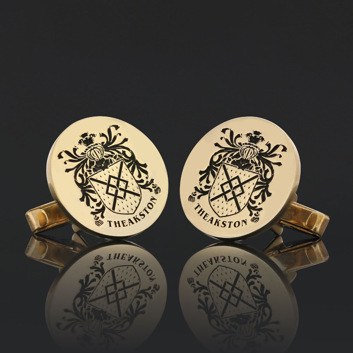 Round Engraved Elegant Family Crest Cufflinks, Raised Round Emblem for Special Occasions