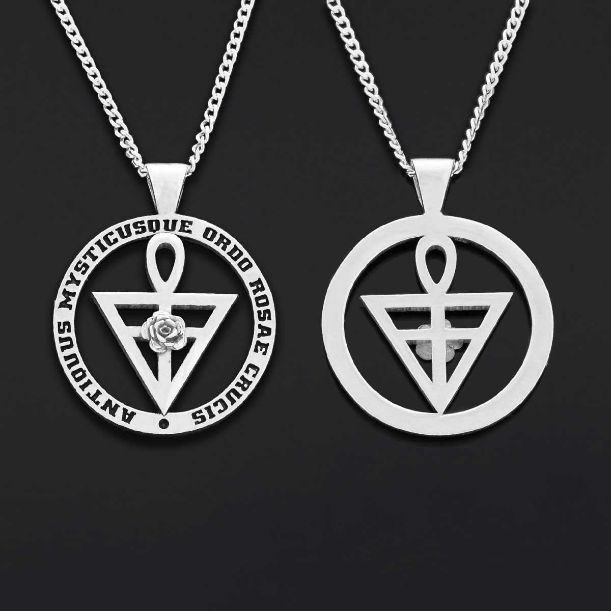 Round Rosae Crucis Symbol Pendant, Antiquus Mysticusque Ordo Rosae Crucis Pendant, Mason Charm Necklace
