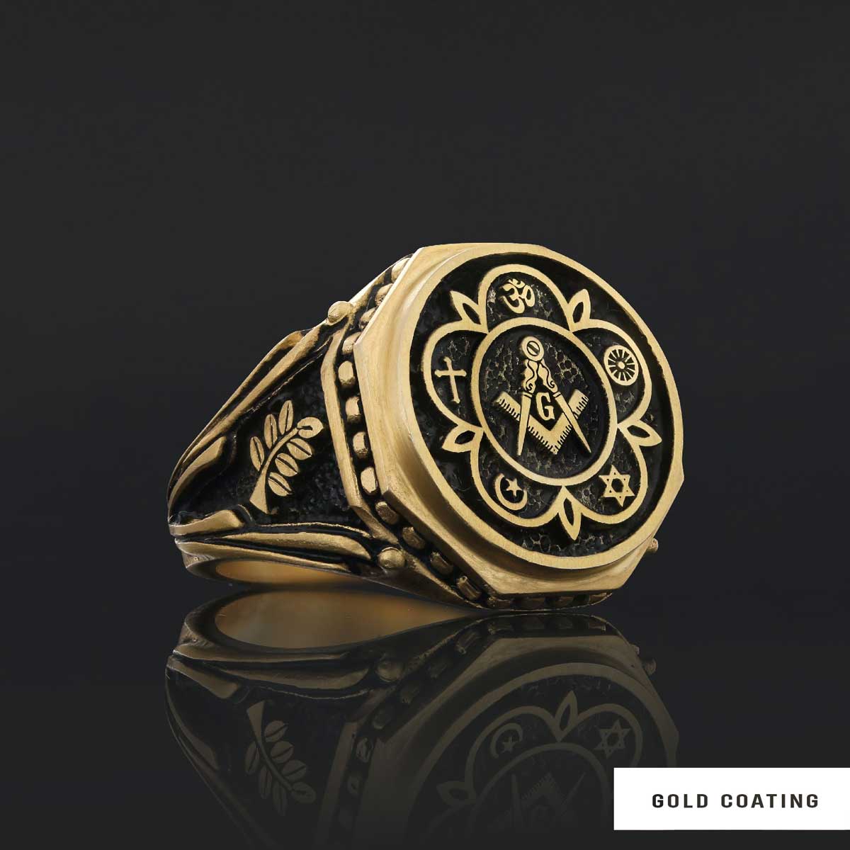 Round Special Design Handmade Silver Men Masonic Ring