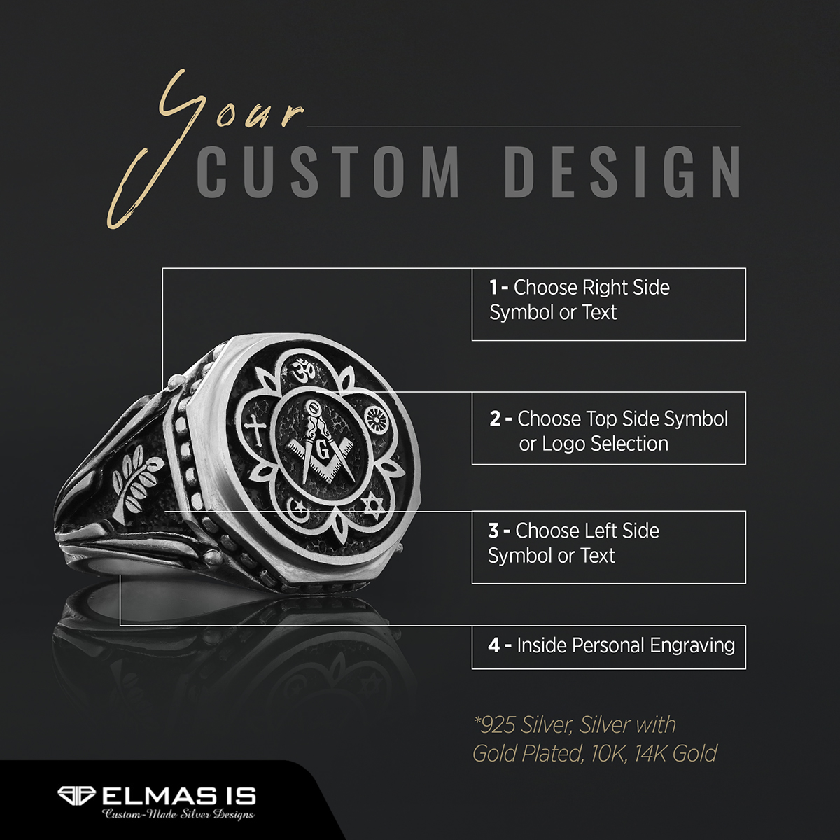 Round Special Design Handmade Silver Men Masonic Ring