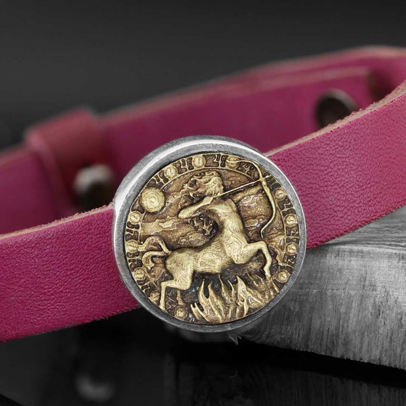 JEANCZ Multilayer Leather Band Bracelet Sagittarius Birthday Zodiac Custom Glass Cabochon Charm for woman 