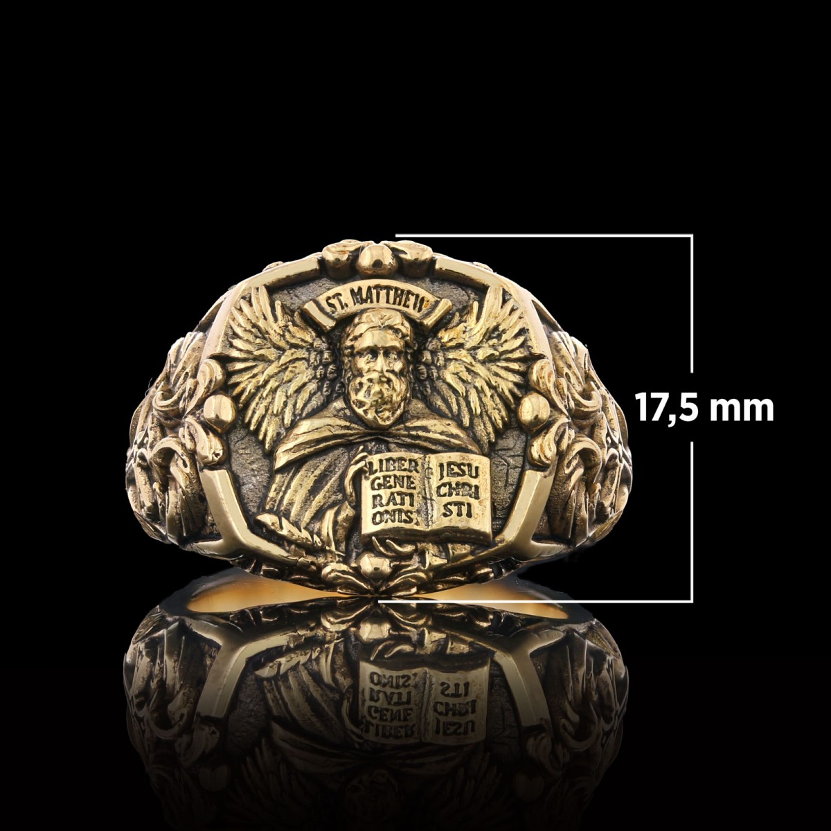 Saint Matthew Apostle Evangelist Christian Cross Signet Ring, Apostle Evangelist Symbol with Cross Engraving Ring, Christian Men's Ring
