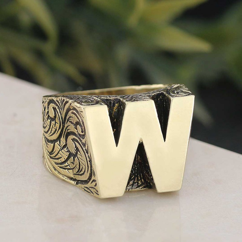 Silver Alphabet W Ring