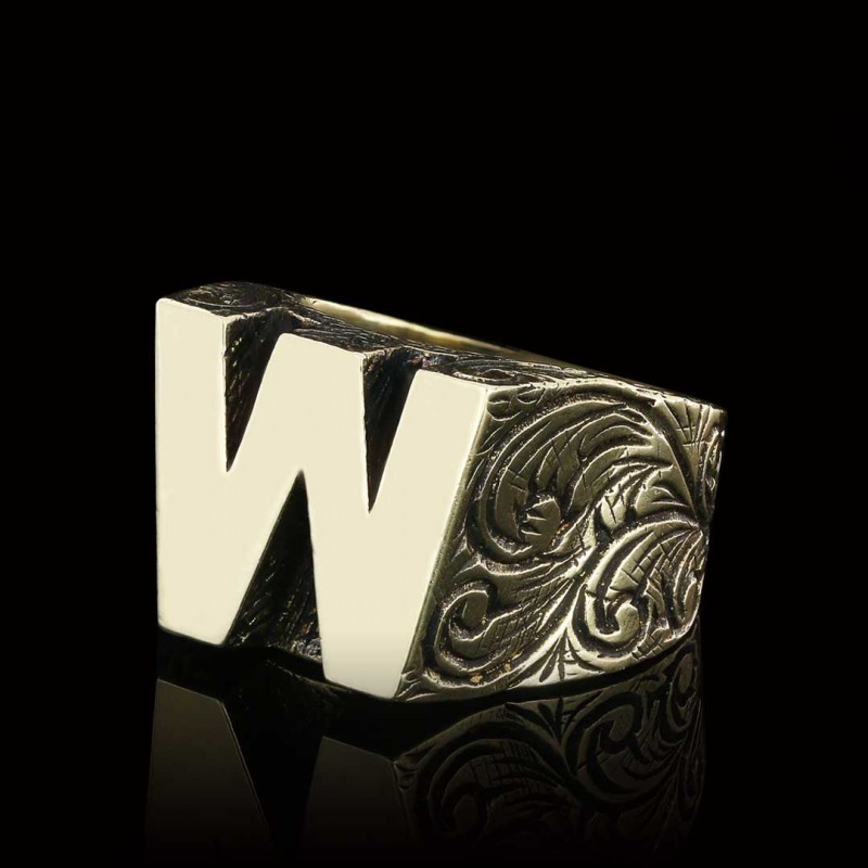 Silver Alphabet W Ring