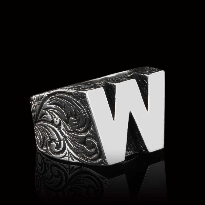 Silver Alphabet W Ring