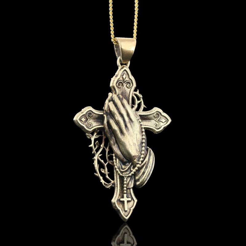 Silver Color Jesus Cross Praying Hands Necklace