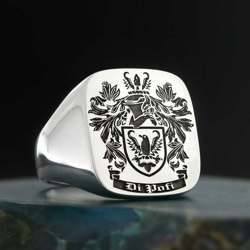 Square Engraved Family Crest Ring