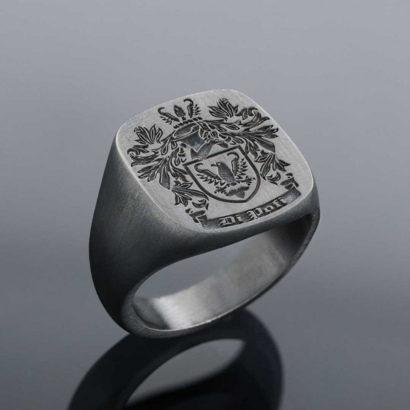 Square Engraved Family Crest Ring