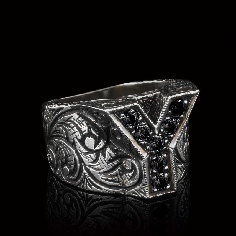 Silver Letter Y Alphabet Ring
